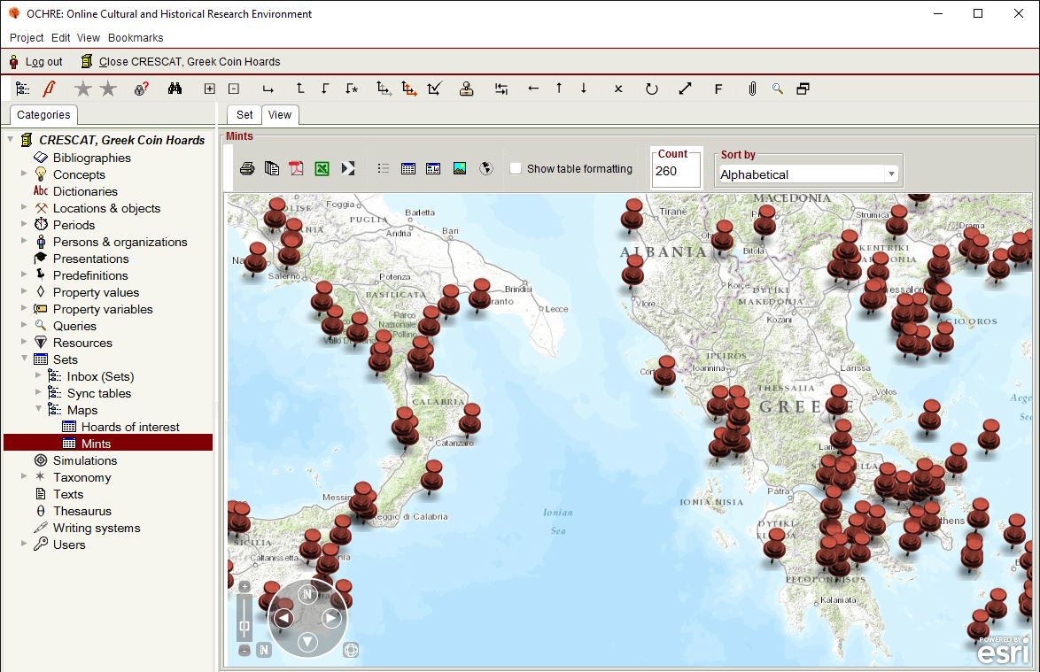 A screenshot of CRESCAT, showing data on ancient Greek coin hoards. Image courtesy of Miller Prosser and Sandra Schloen.